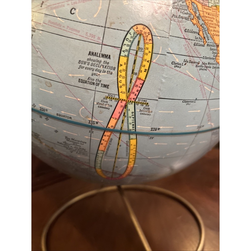 Vintage 1960s Cram's Imperial 12" World Globe Brass Wire Stand Desk Map Decor - Picture 11 of 12